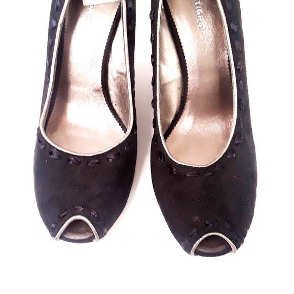 Prediction Peep Toe Faux Suede Black Pump Shoe 11 - Picture 2 of 8